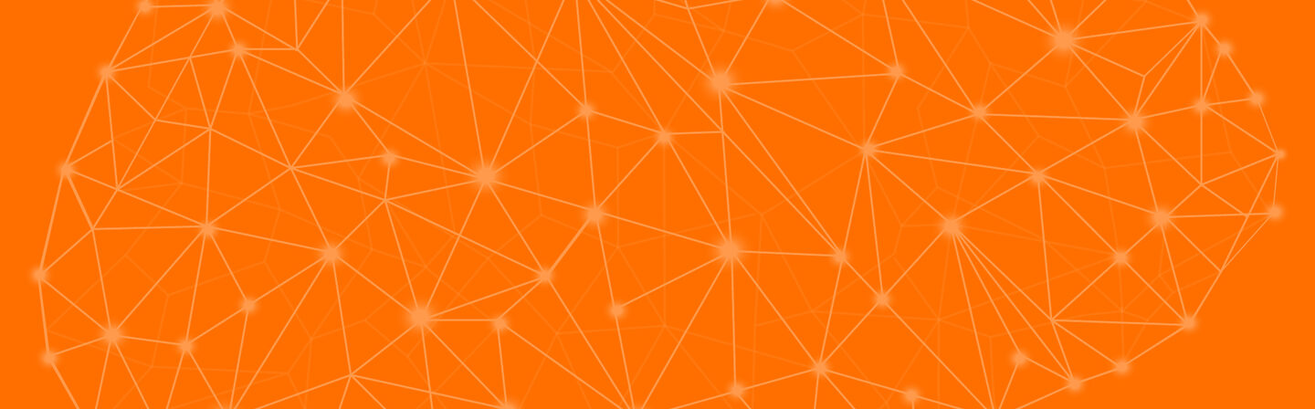 A graphic of an orange brain built like a network.