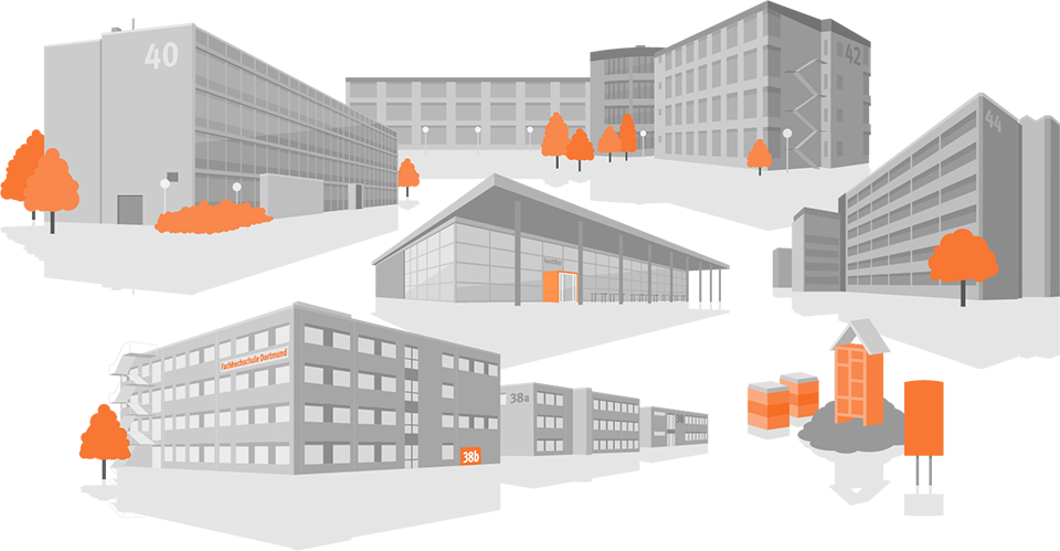 Überischt Campus Emil-Figge-Straße mit illustrierten Gebäuden