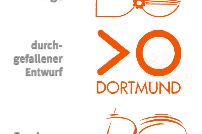 The overview shows various logos of the city of Dortmund. All of them are colored orange. They are made up of the letters D and O and are sometimes curved, sometimes very angular.