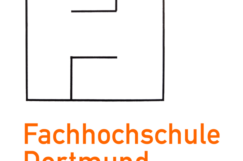 The overview shows the old Fachhochschule Dortmund logo, a nested F and H, and the new word mark: the orange Fachhochschule Dortmund lettering.