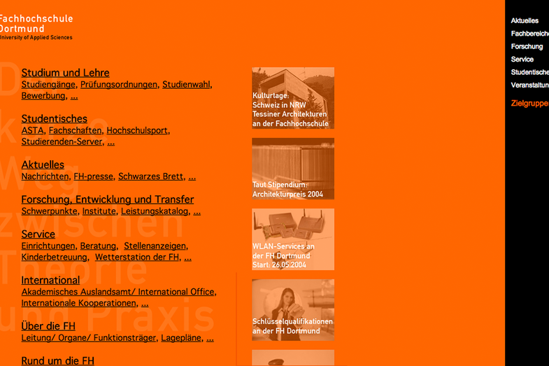 A screenshot of the old FH website. The background is completely orange, the images are also monochrome orange. The font is black and not so easy to read.