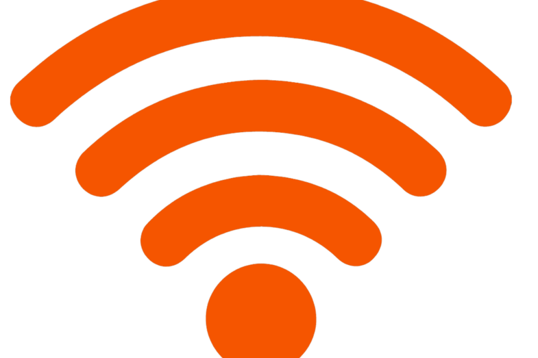 An orange WLAN symbol - a dot with curved lines above it