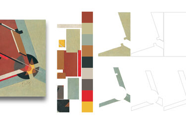 Arbeit Carmen Büsschers: Referenzbild 'Ohne Titel (Proun)' von El Lissitzky analysiert nach Farbe und Form.