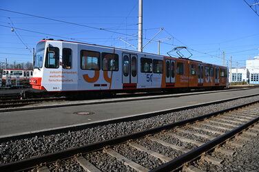 Photo of a subway with FH stickers for the 50th anniversary.