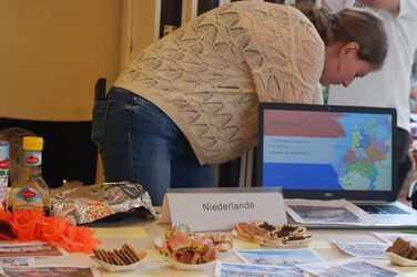 The decorated table at the Netherlands culture stand.