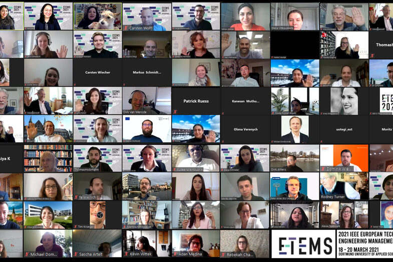 The screenshot shows the participants of the IEEE E-TEMS 2021 conference in many small video conference windows.