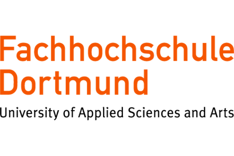 Logo der Fachhochschule Dortmund, bestehend aus dem Namen in orangener Schrift und dem Untertitel: University of Applied Sciences and Arts