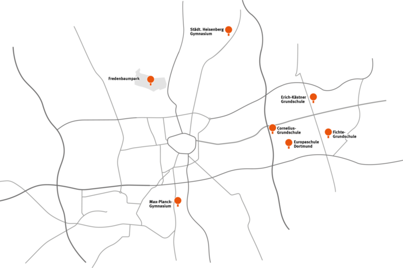 Graphics of the locations of the anniversary WürFHel and the 50 trees planted.