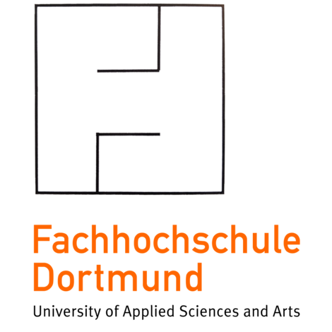 The overview shows the old Fachhochschule Dortmund logo, a nested F and H, and the new word mark: the orange Fachhochschule Dortmund lettering.