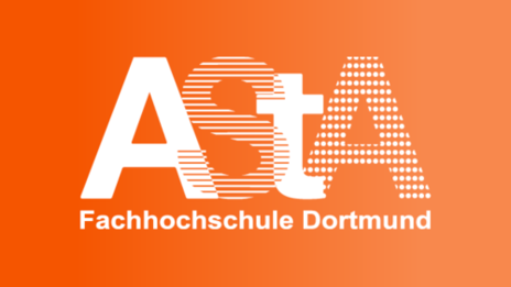 Orangene Kachel mit weisser Schrift: AStA
