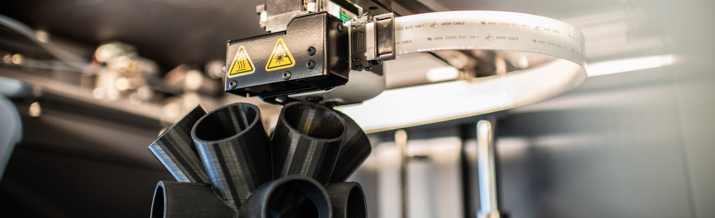 Close-up of a 3D printer during the printing process in the Faculty of Architecture