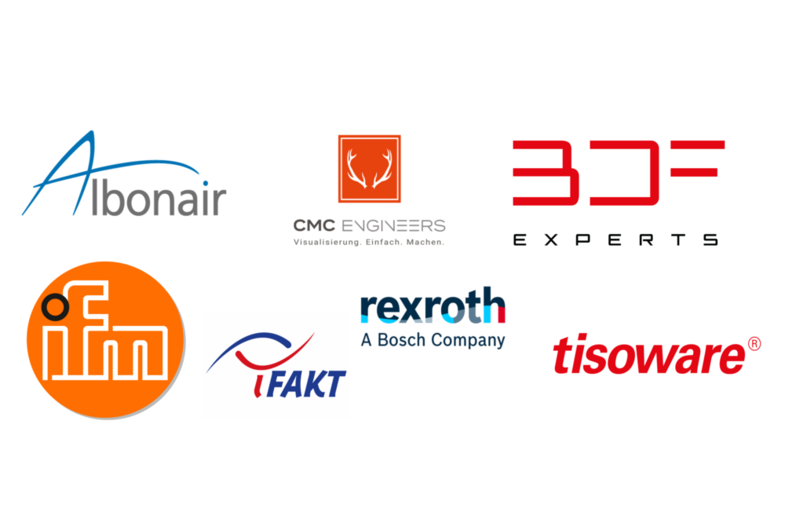 Logos von Albonair, CMC ENGINEERS, BDF EXPERTS, ifm, iFAKT, rexroth und tisoftware