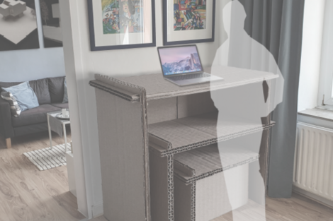 Visualization of cardboard desk furniture in a study.