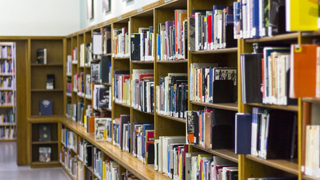 Foto von Bücherregalreihen in der Bibliothek__Photo of library book shelves
