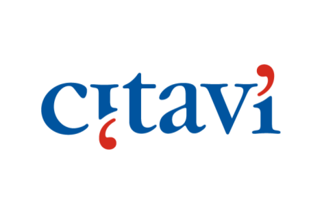 Logo der Literaturverwaltungssoftware Citavi, ein blau-roter Schriftzug auf weißem Grund__Logo for literature management software Citavi, blue/red writing on white background