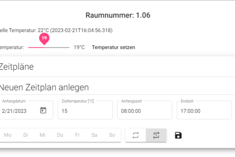 Software interface for setting and planning the room temperature of an office on days, months and times.