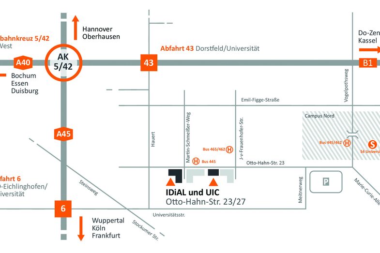 Karte mit Anfahrtswegen zum User Innovation Center.