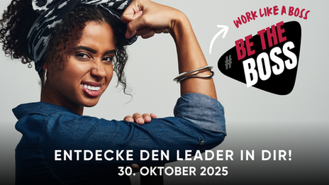 The poster shows a strong, young woman, the slogan "Be the Boss" and the date October 30, 2025