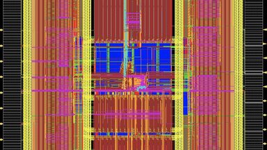Grafische Darstellung des Aufbaus eines Computerchips.