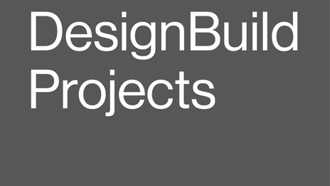 Ankündigung der Vortragsreihe „DesignBuild Projects“, weiße Typografie auf grauem Hintergrund