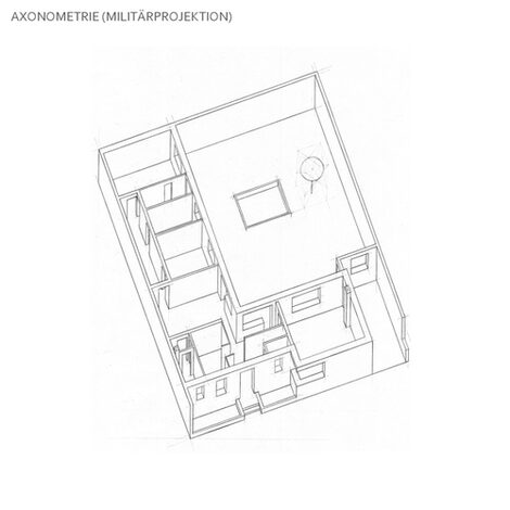 Oblique top view of a drawn floor of a building