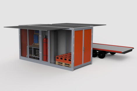 The rendering of the eTrail-Ing trailer shows the technical structure.