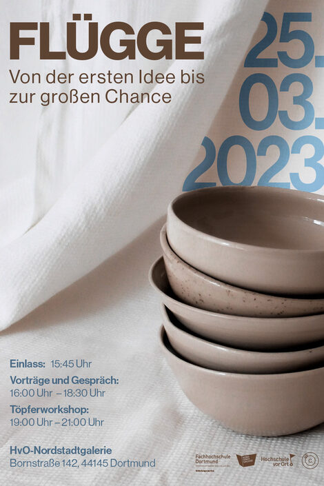 The poster for the Flügge event series shows several pottery bowls.