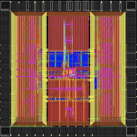 Grafische Darstellung des Aufbaus eines Computerchips.